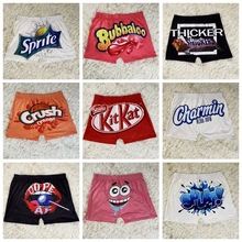 Novidade shorts estampa letras cintura alta stretch senhoras lanches doces grande shorts feminino short desporto