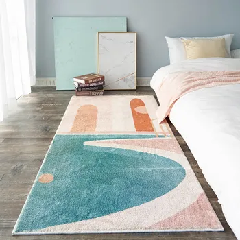

INS popular geometric fleece fabric runner rug, soft touch shaggy bedside carpet, soft touch decoration ground mat