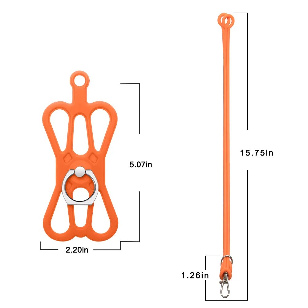 Universal Lanyard Neck Strap For Cell Phone Ring Nekband Finger Ring Holder Silicone Mobile Phone Finger Ring Lanyard For Keys - Color: Orange