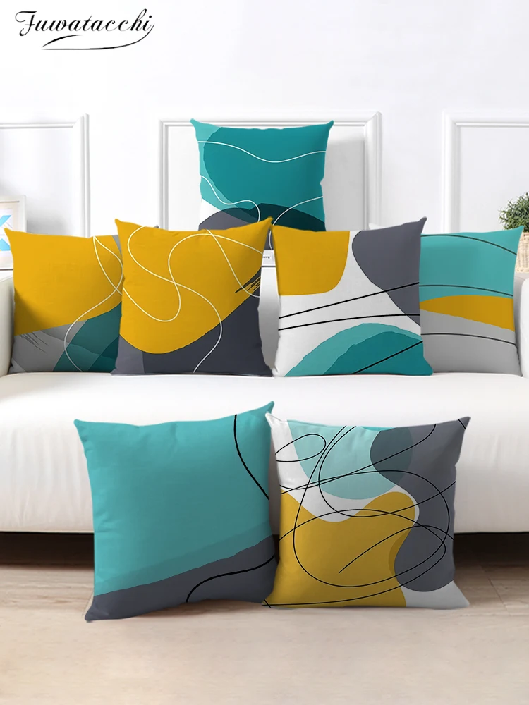 Fuwatacchi abstrato coxim cobre verde amarelo geométrico almofadas para casa sofá decorativo poliéster jogar fronha 45cm