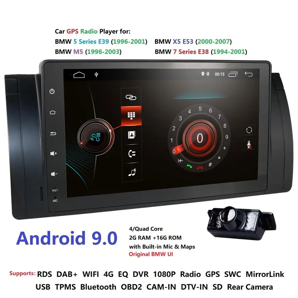 

HIZPO Car Multimedia Player Android 9.0 GPS Stereo System For BMW/E39/X5/E53 2+16 4G Wifi FM AM Radio IPS automotivo canbus dab+