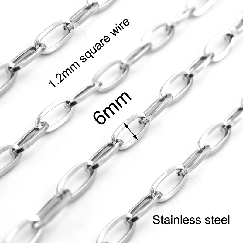 steel Серебряная/Золотая цепочка из нержавеющей стали для изготовления ювелирных изделий 6 мм металлическая цепочка Rolo по метру овальная цепь Cadenas Por Metros без застежки - Цвет: steel