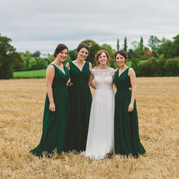 

Plus SIze Long Chiffon Sheer Off Shoulder V Neck Zipper Bridesmaid Dresses Floor Length Custom Made Formal Wedding Dresses