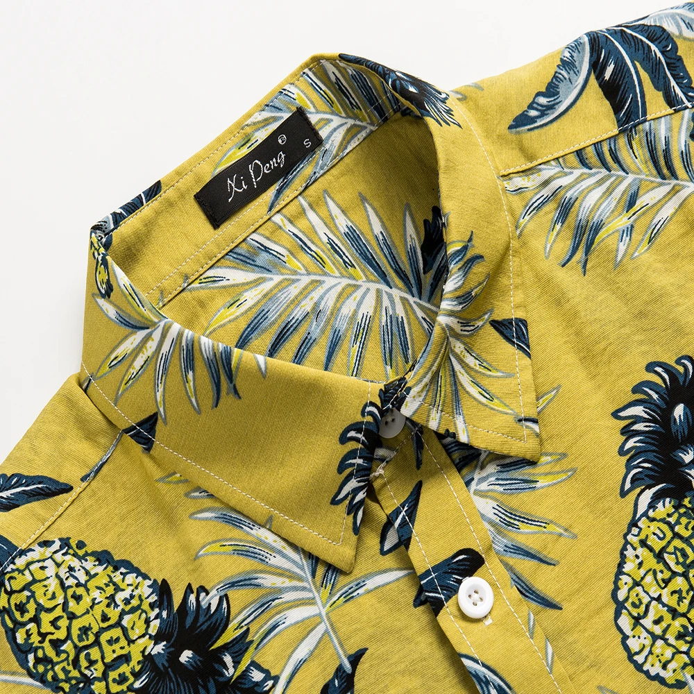 Известный дизайн многоцветные новые мужские рубашки с короткими рукавами и фруктовым принтом Повседневная хлопковая однобортная мужская