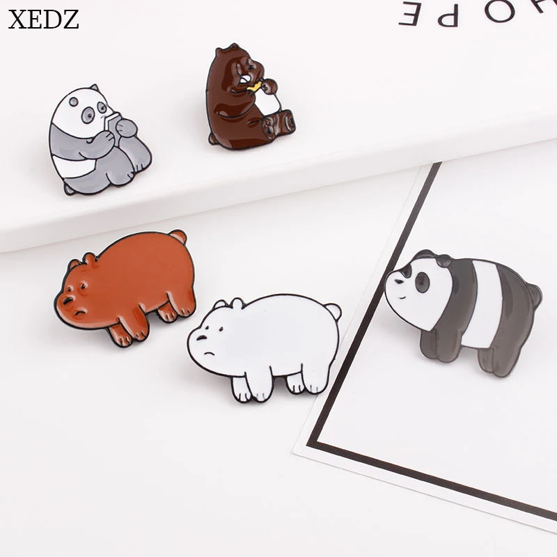 Best XEDZ new three bear brooch brown bear white bear panda friend badge fashion personality animal cowboy backpack backpack pendant
