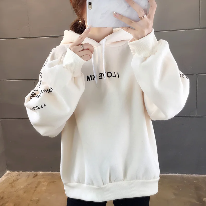

Fashion Hooded Plus Velvet Thick Coat Sweatshirt Female Autumn 2019 Korean Version Loose Sweatshirt