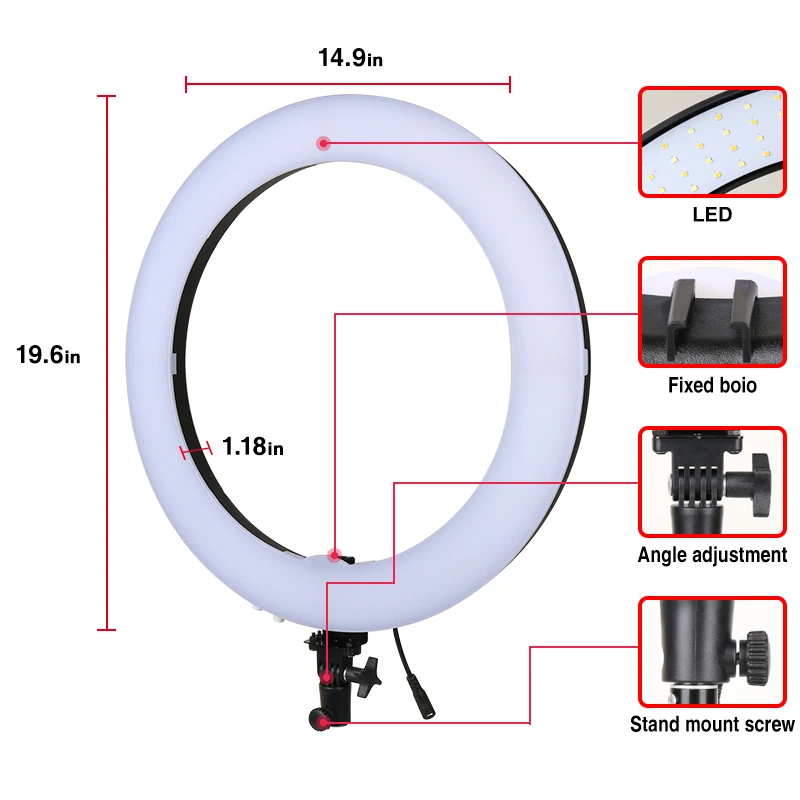  18'' LED Selfie Ring Light with Tripod Stand & Phone Holder for Smartphone Youtube Tik Tok Live Str