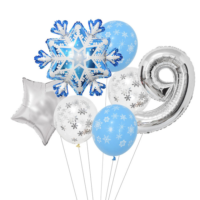 Set Snowflake Number Foil Balloons Confetti Latex Balloon Winter Kids Birthday Party Decoration Elsa Frozen Party Supplies