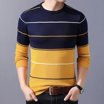 

2020 Casual Men's Sweater O-Neck Striped Slim Fit Knittwear Autumn Winter Mens Sweaters Pullovers Pullover Men Pull Homme M-3XL