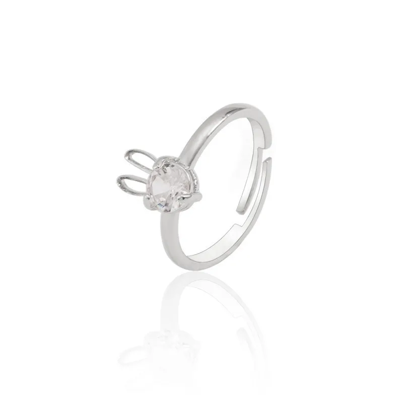 Hot Selling Fashion Jewellery Women's Ring Cute Rabbit Animal Rings Opening Adjustable Metal Ring 2021 New Pink Jewelry Gift