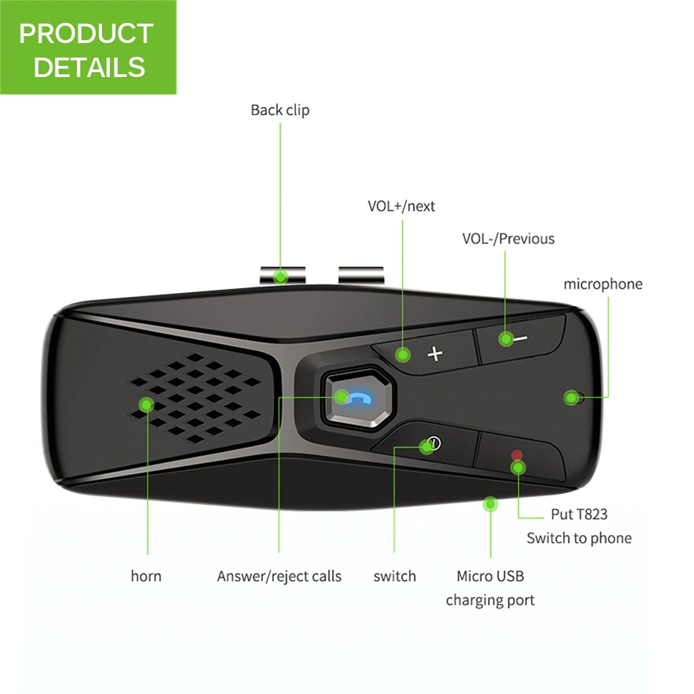 AOZBZ беспроводной Bluetooth громкая связь автомобильный комплект с микрофоном Bluetooth 5,0 Автоматическое отключение и автоматическое подключение