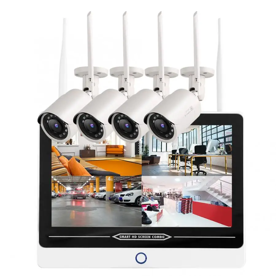 12.5in lcd монитор 4CH Wifi NVR 1080P беспроводная система безопасности камеры для Onvif 100-240V
