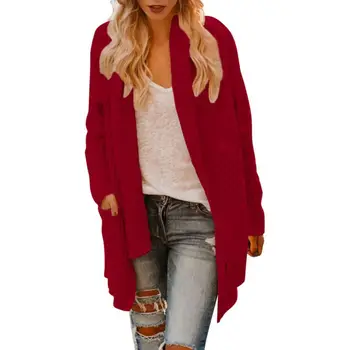 

Autumn Women Cardigans Plus Size 3XL Casual All-match Solid Color Long Sleeve Coat Elegant Warm Knitting Cardigan Coats