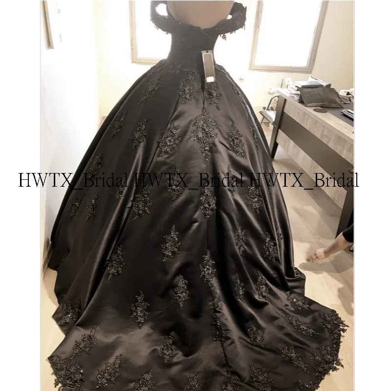 HWTX_Bridal новое бальное платье Бальные платья на заказ плюс размер с открытыми плечами атлас с кружевом с бусинами длинное Королевское синее платье для выпускного вечера - Цвет: Черный