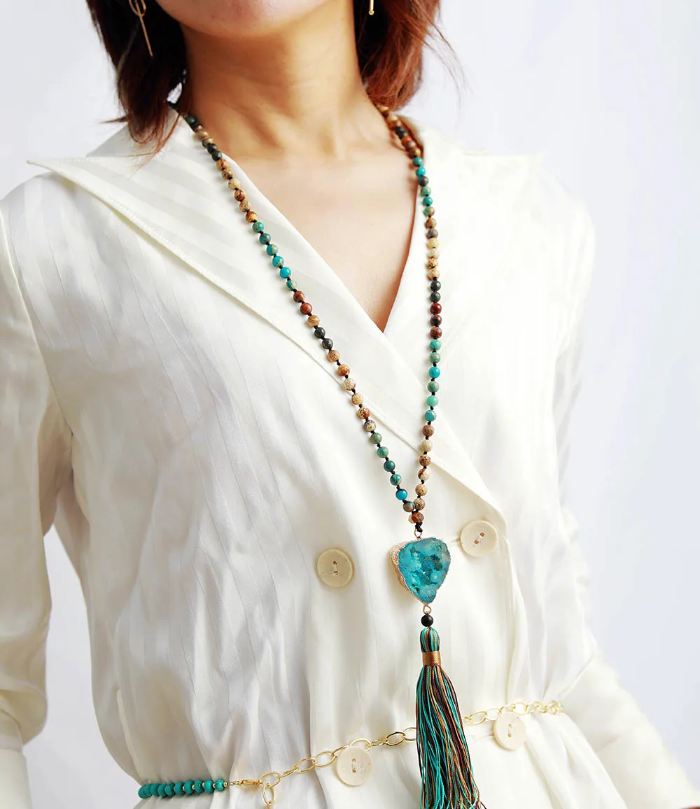 Luxury Necklace Natural Stone Pyrite Gilded Druzy Long Tassel Necklace Women Elegant Necklace Mom Gift Boho Necklace Dropship - Image 3