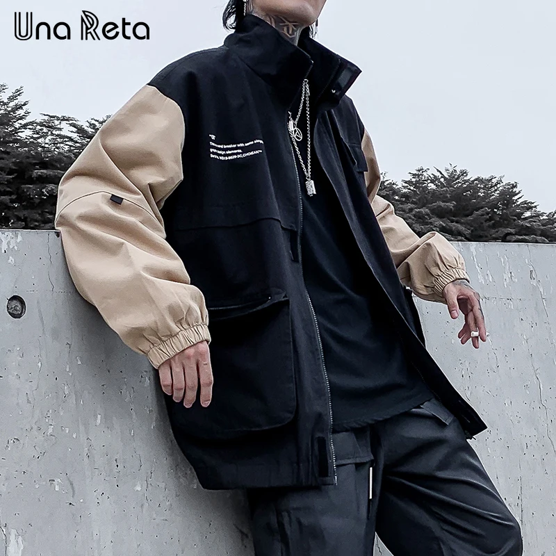 UnaReta куртка пальто для мужчин новая пара ветровка пальто для женщин Harajuku Хип Хоп Ретро волшебный цвет печать куртка Мужская Уличная - Цвет: Черный