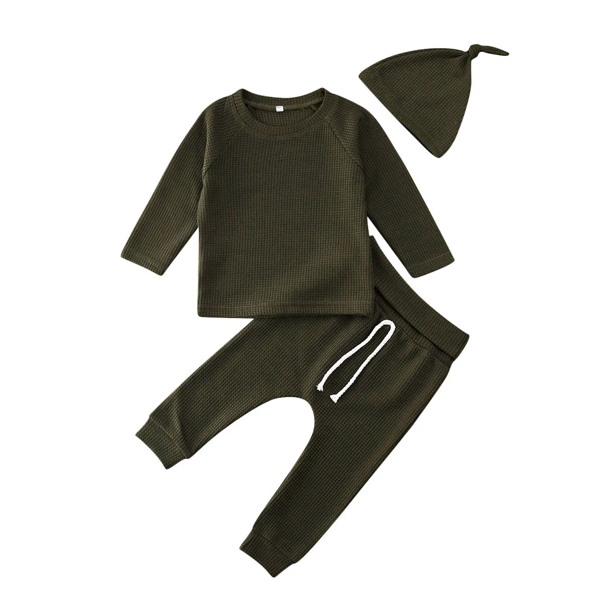 Комплект из 3 предметов, топы для новорожденных и маленьких девочек, пуловер-комбинезон, штаны, леггинсы, шапка, хлопковая одежда, осенняя теплая одежда с длинными рукавами для детей 0-24 месяцев - Цвет: Зеленый