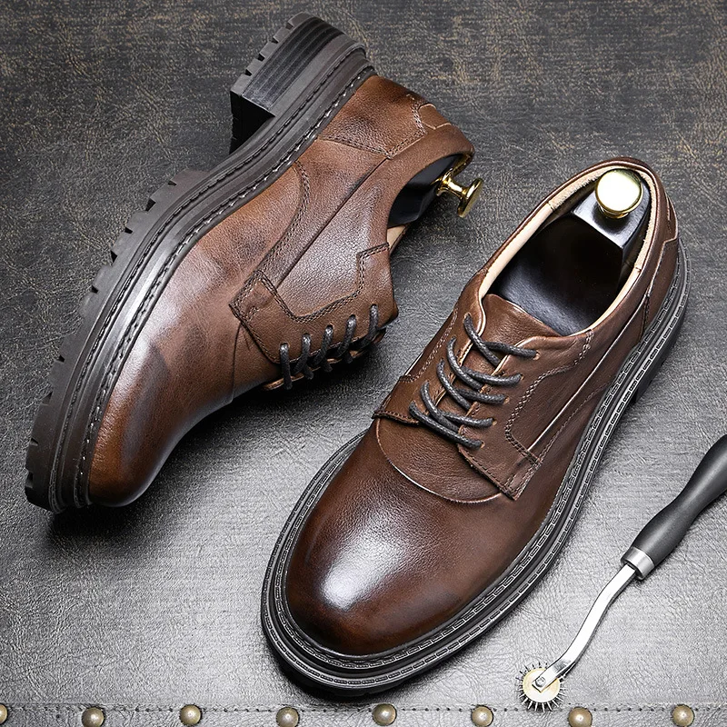 Spring Autumn British Retro Men Shoes Lace-Up Men Dress Shoes Dress Shoes for Men High Quality Genuine Leather All-match Cowhide
