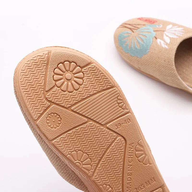 Suihyung/Летние повседневные шлепанцы; женские и мужские льняные тапочки; китайские сандалии на платформе с вышитыми цветами; Вьетнамки; домашняя обувь для влюбленных
