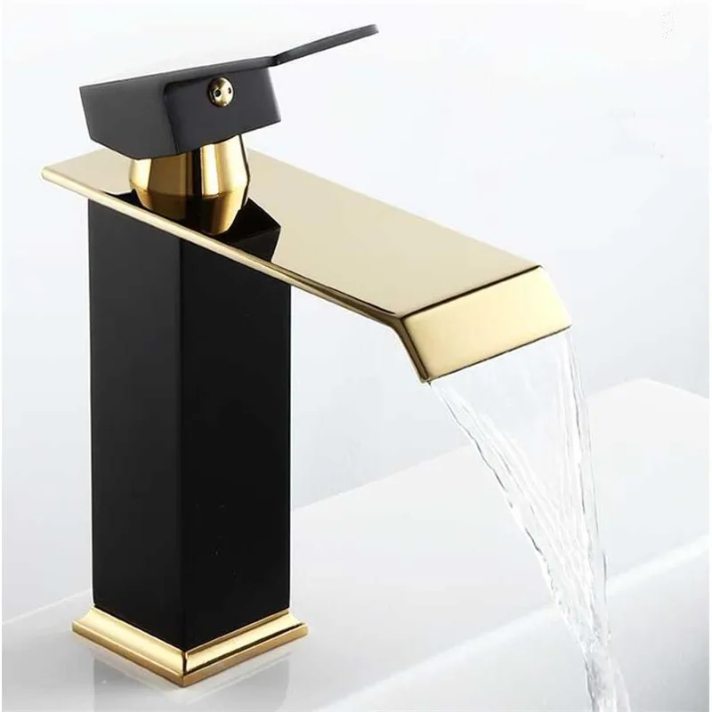 Basin Faucet Gold and Black Waterfall Faucet Brass Bathroom Bathroom Basin Mixer Tap Hot and Cold Sink faucet basin faucet bathroom faucet
