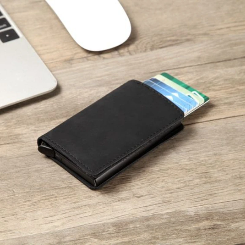 Новинка, женские и мужские бизнес держатели для кредитных карт, RFID Блокировка, противоугонные, из искусственной кожи, женские мини-кошельки, алюминиевый держатель для ID наличных карт
