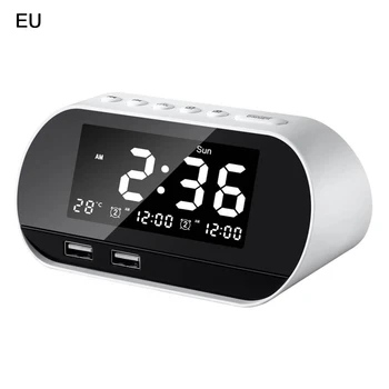 

USB Charging Alarm Clock White Smart Wireless Radio LCD Calendar Temperature Display for Bedroom Desktop