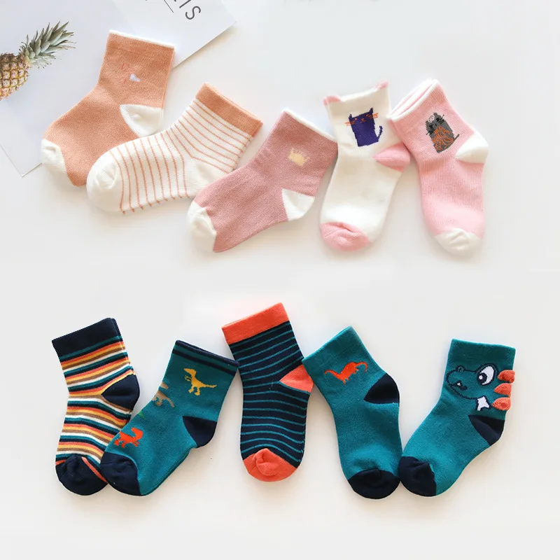 

5pairs/set Kids Knit Socks Autumn Long Cartoon Design Cotton Boy Girl Sock Custom Non Slip Socks 2019 Fashion