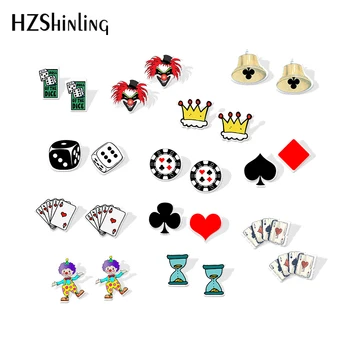 

2019 New Funny Poker Cards Acrylic Earring Dice Clown Art Resin Earrings Fashion Epoxy Shrink Dinks Earring