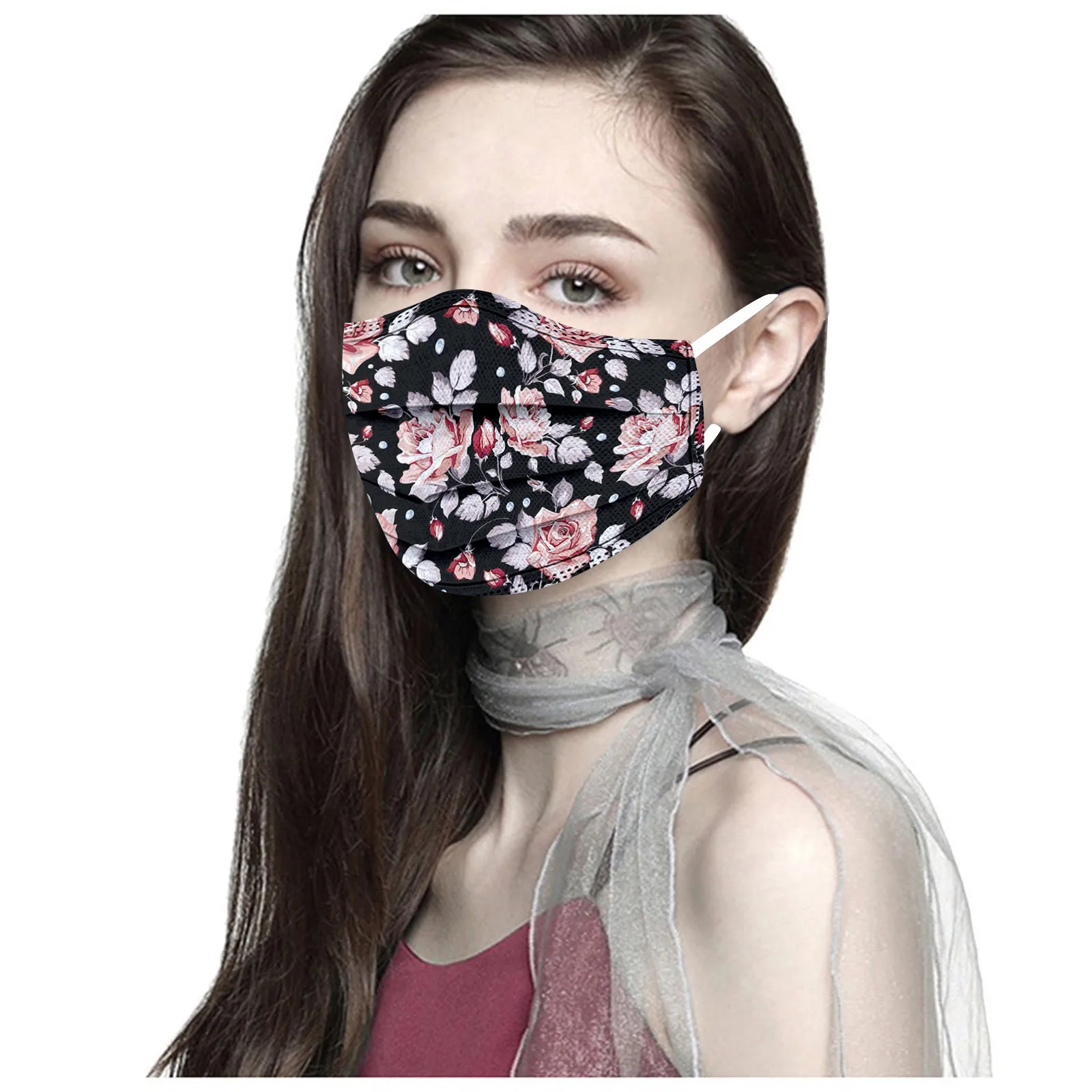 10pcs Disposable Mouth Mask Anti Pm 2.5 Mask Face Mask Adult Flower Pattern Non Woven Face Mask Industrial 3-layer Mask d7