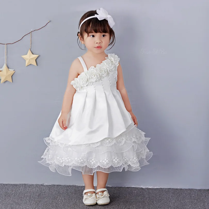 New Style Korean-style Sloping Shoulder Girls Princess Dress Lace Photography Mesh Dress Dresses of Bride Fellow Kids