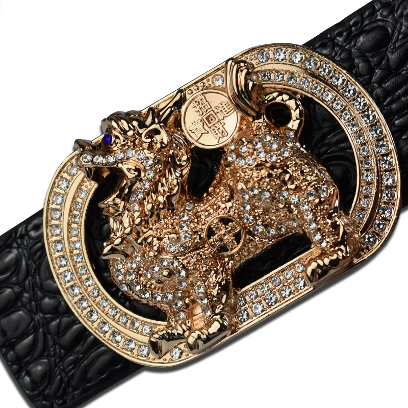 Luxury Belts for Men China Ancient God Beast Kirin Buckle Designer High Quality Crocodile Pattern Fashion Leather Belts