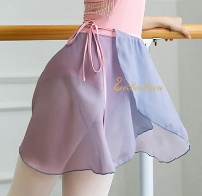 Ballerina Chiffon Dance Yoga Practice Skirt Women short Gradient Skirt Teachers Gymnastics Ballet Wrap skirt Ballet Dance Skirt