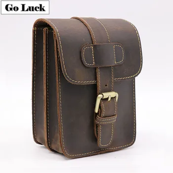 

7 Inch Mobile Phone Wallet Punch Case Men's Cowhide Leather Belt Cross Waist Pack Round Hip&Bum Fanny Bags Casual Travel
