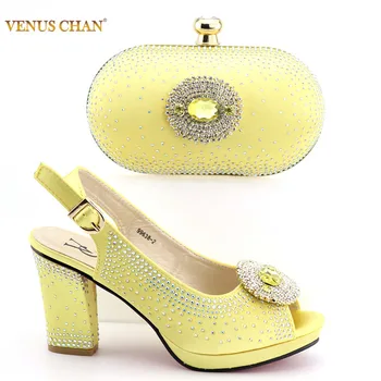 

Shoes and Bag Set Gold Color African Matching Shoe and Bag Set Decorated with Rhinestone Nigerian Shoes and Bag Set for Women