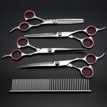 

5pcs Stainless Steel Pet Dogs Gromming Scissors Up Down Curved Shears Sharp Edge Animals Cat Hair Cutting Barber Tools Kit