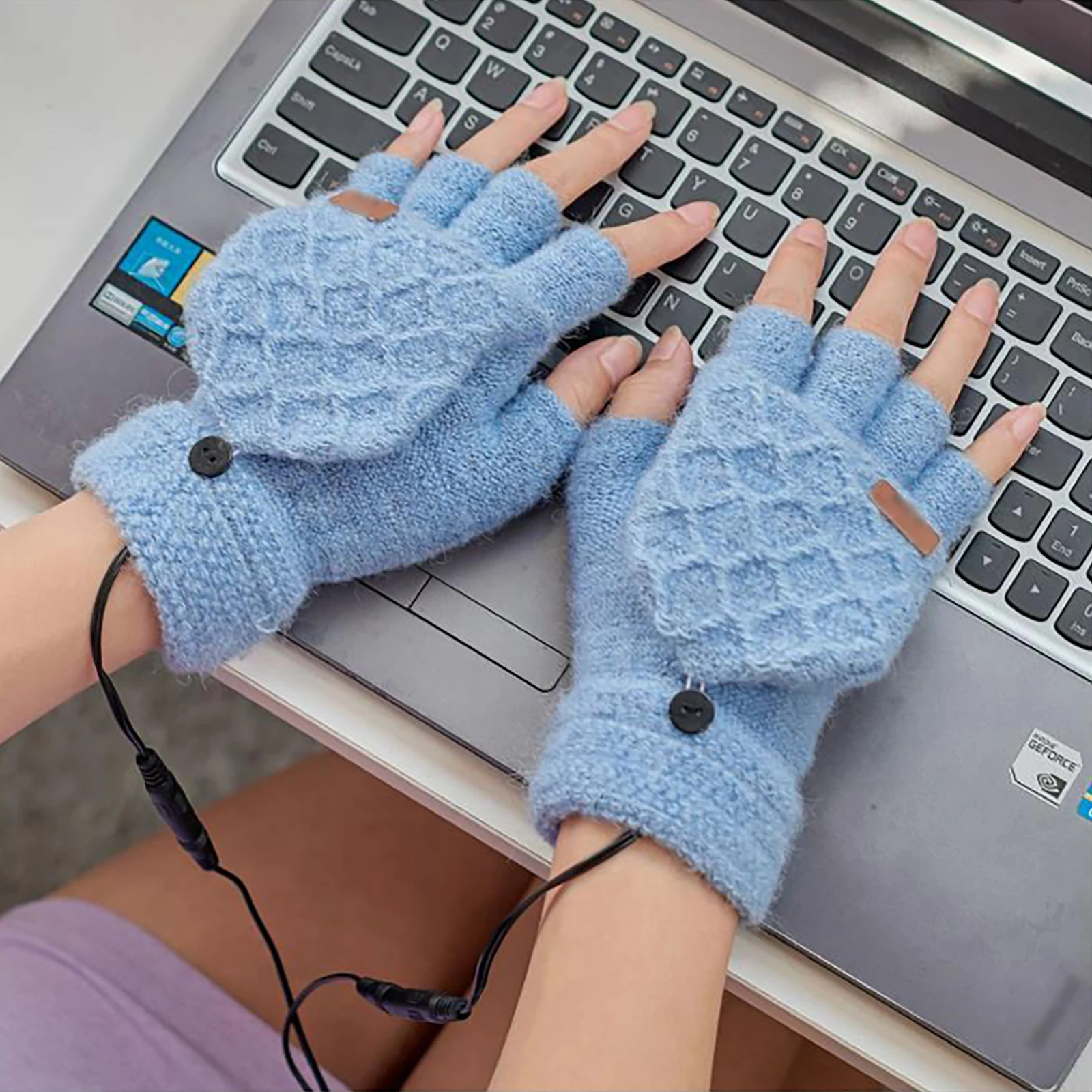 

Electric Usb Heated Gloves Winter Thermal Half-Finger With Full-Finger Cover Rechargeable For Outdoor Bike Cycling Indoor Office