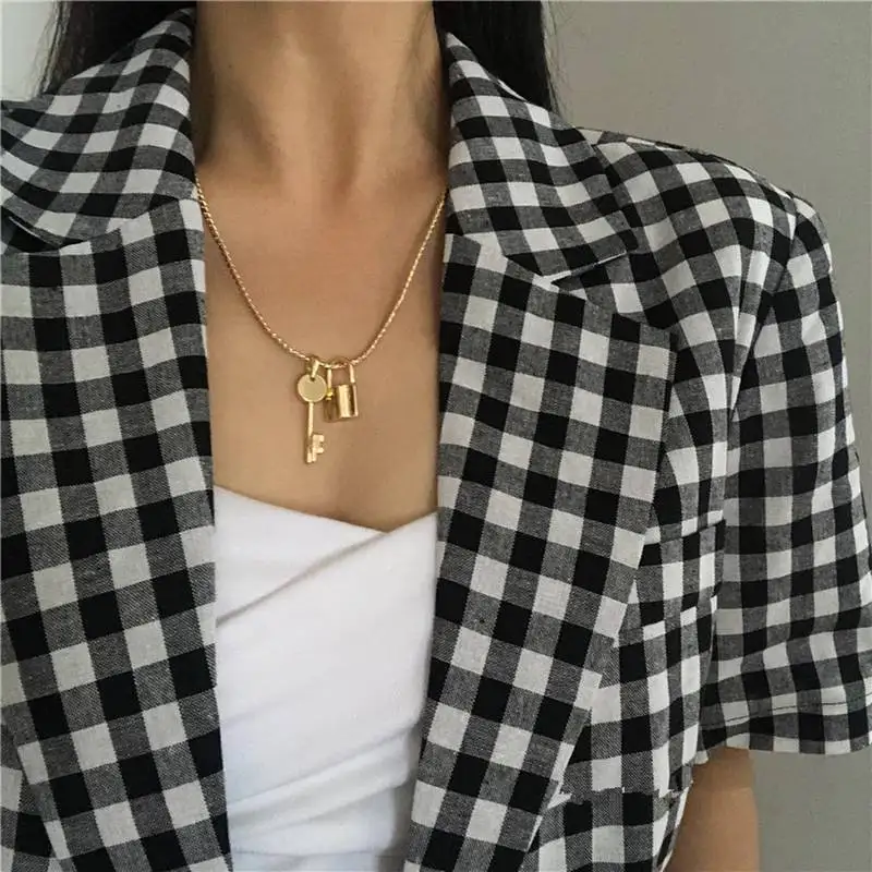 

2020 Trendy Key and lock desgin golden color Link Necklace Chain Necklace for Women Accessories Fashion Jewellery