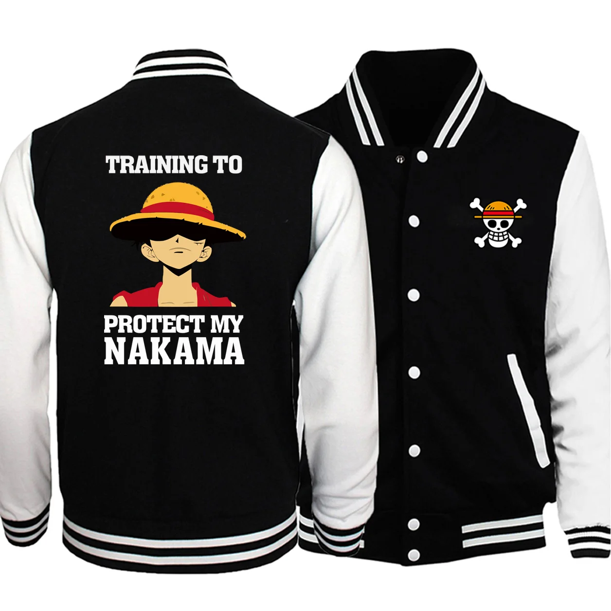 One piece Luffy Japan аниме уличная тренировочная куртка для защиты моего Nakama бейсбольная куртка мужская Осенняя уличная спортивная одежда больших размеров - Цвет: Black White 6