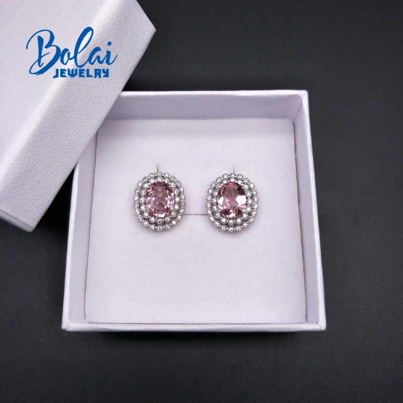 Bolaijewelry, оформление морганитом нано-драгоценный камень классические Дианы клипсы сережки 925 стерлингового серебра для женщин хороший подарок на день рождения