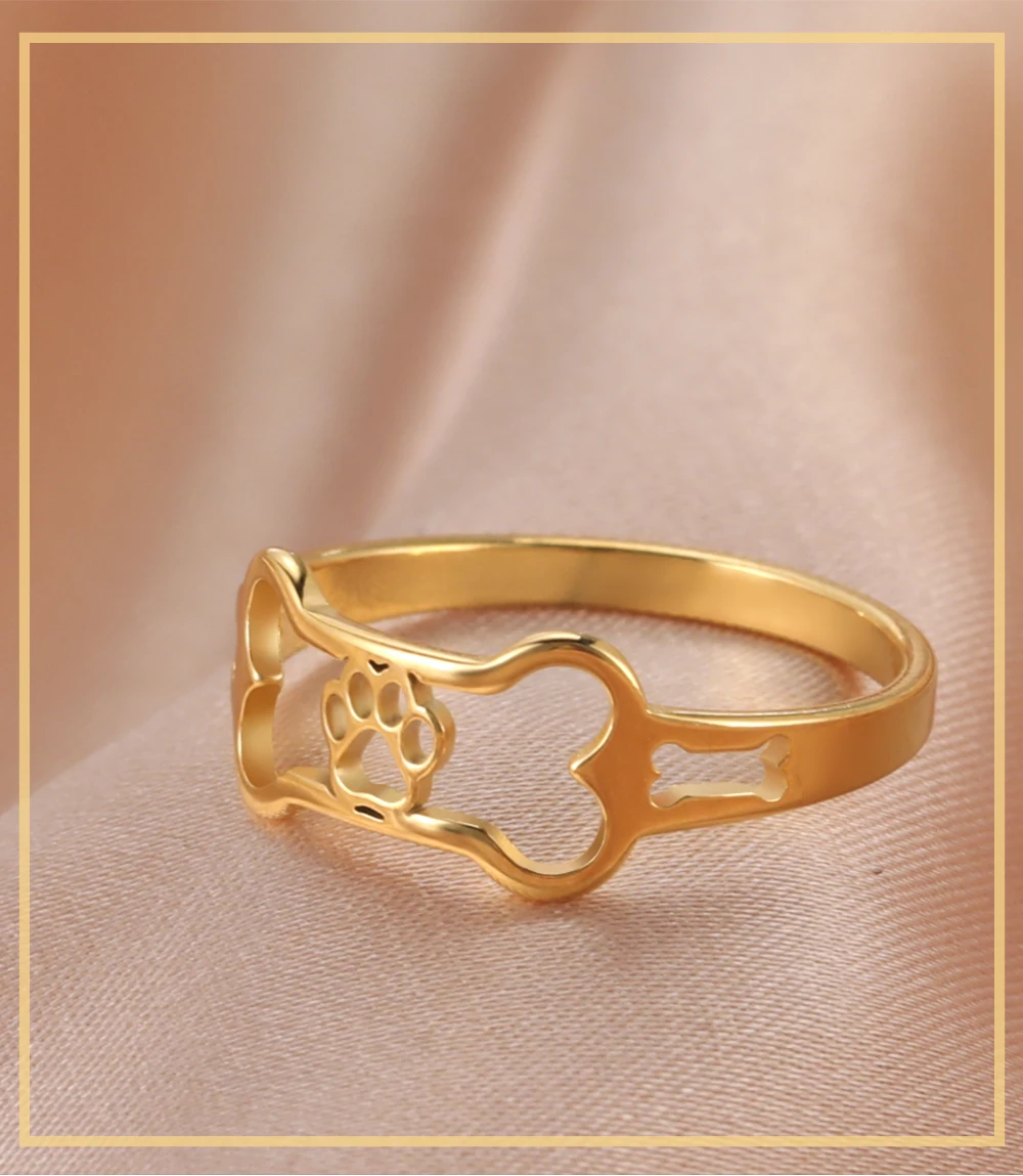 Skyrim Cute Dog Paw And Bone Ring Gold 