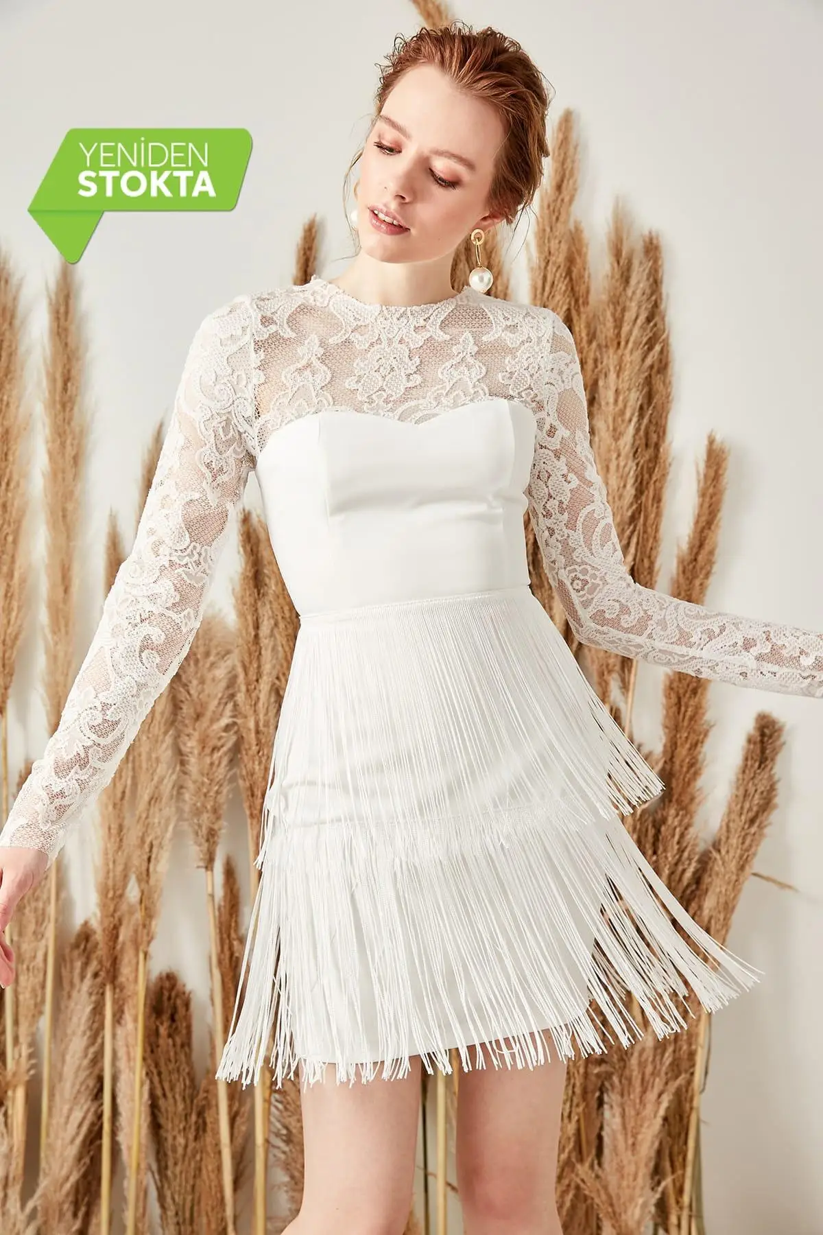 Trendyol белое платье с кисточками TPRSS19FZ0191|Платья| |