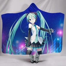 Новое комфортное одеяло с капюшоном на заказ для мальчиков и девочек Hatsune Miku, зимнее флисовое домашнее одеяло для дивана с рисунком из шерпы, 150x200 см