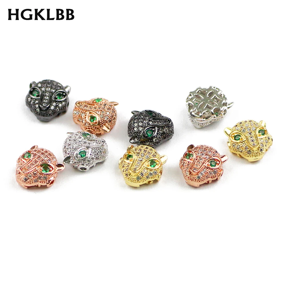 4 шт. медные бусины HGKLBB с леопардовой головой спейсеры микрозакрепкой из циркония