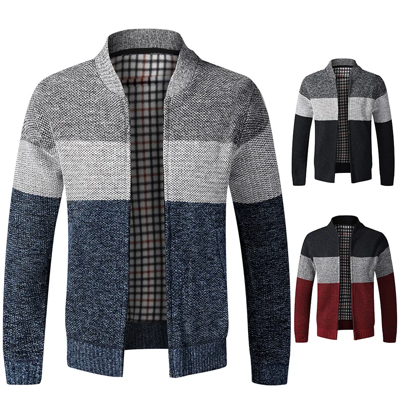 Puimentiua-suéter con capucha a rayas para hombre, chaqueta de lana para Cremallera gruesa, cárdigan, puentes, primavera y otoño, 2020