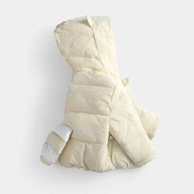 Детское пальто хлопковый пуховик для мальчиков и девочек, Детский пуховик Куртка с Пчелкой теплая Модная зимняя одежда с капюшоном - Цвет: beige
