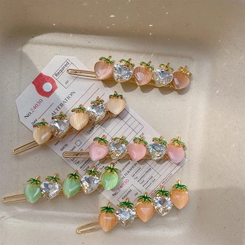 

Strawberry Crystal Hairpin Frog Buckle Word Clip Hairpin Women Girl Side Clip Bangs Top Clip Net Red Headdress Hair Accessories