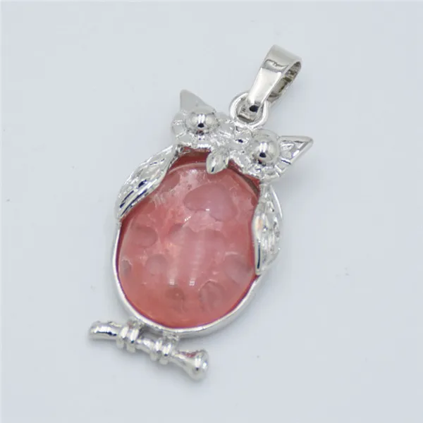 Watermelon Crystal Очаровательное ожерелье в виде совы, подвески из натурального камня, бусины, фиолетовые, розовые, Кристальные, черный оникс, подвески для женщин и мужчин, ювелирное изделие - Окраска металла: Watermelon Crystal