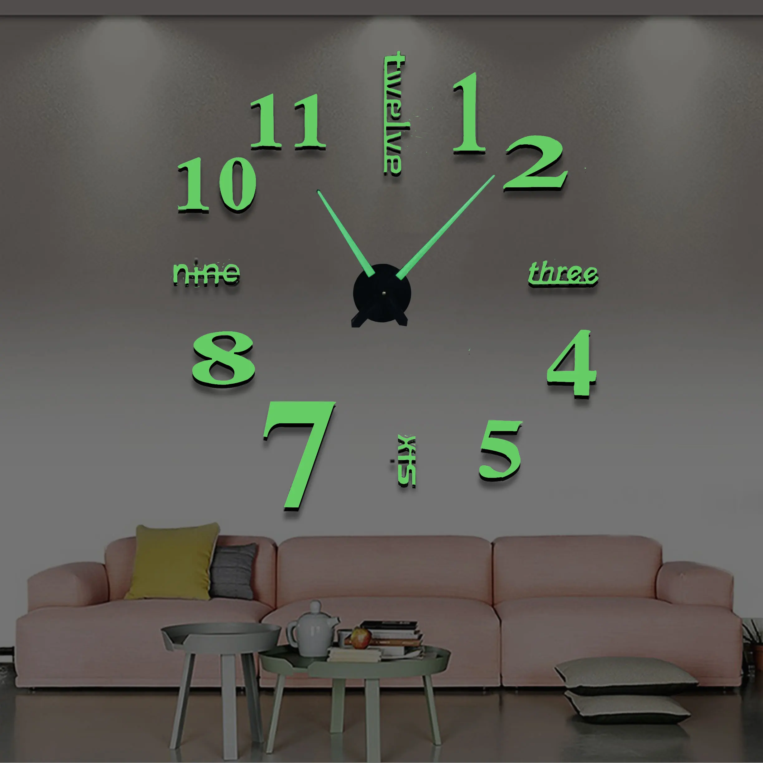 

Diy Luminous Wall Clock 120cm Quartz Modern mute Watch Large Acrylic Mirror Stickers 3D (goldsilverblackrose goldluminous
