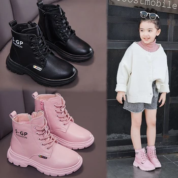 

Girls' Martin Boots 2020 Winter New Children's Leather Boots Medium Large Little Girl Princess Boots Velvet Student Snow Boots