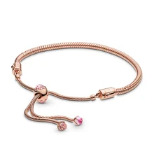 Стерлингового серебра 925 моментов розовый персик скользящий браслет подходит для Европы женщин Мода DIY Шарм бисера ювелирные изделия подарок